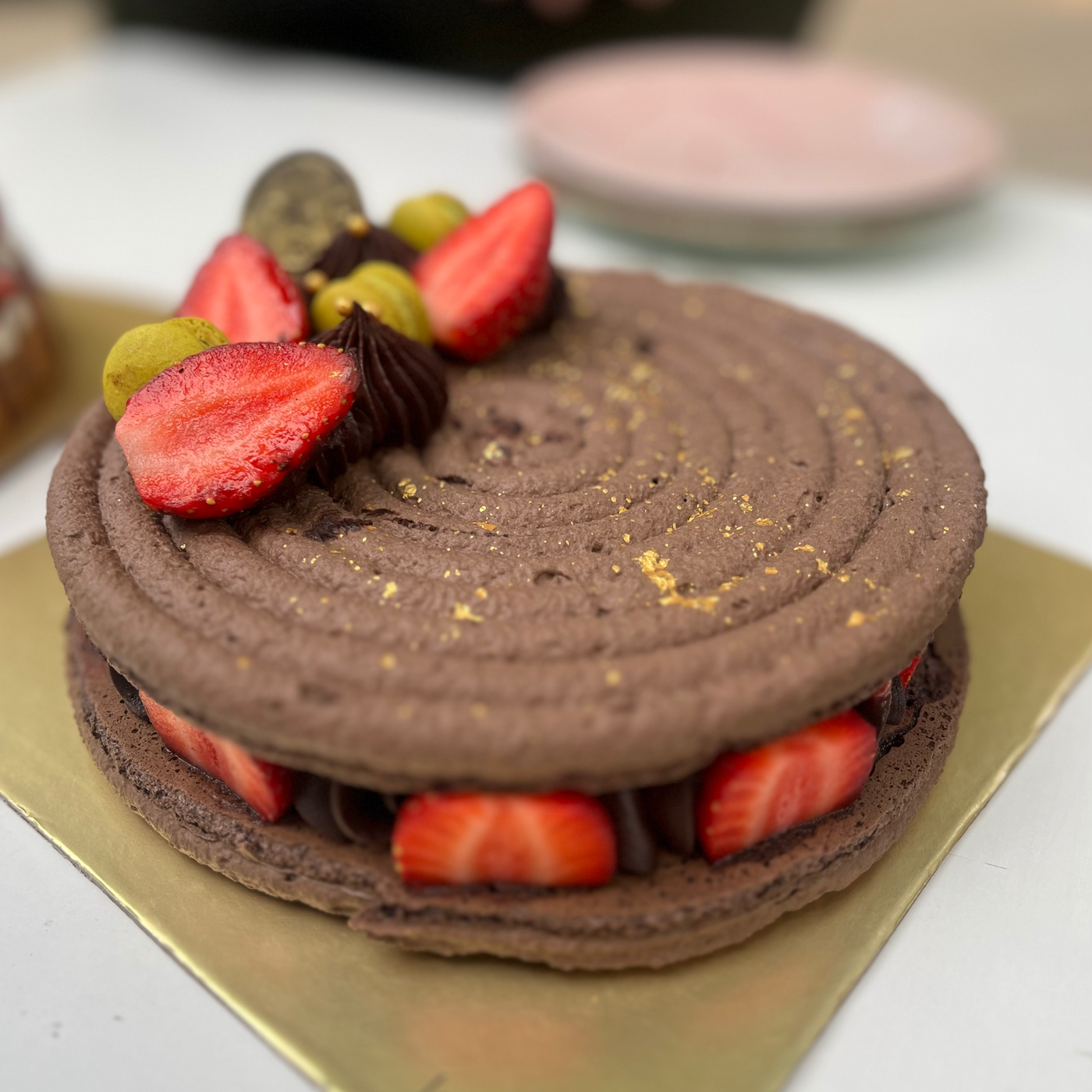 Belgian Chocolate & Strawberry Macaron Cake